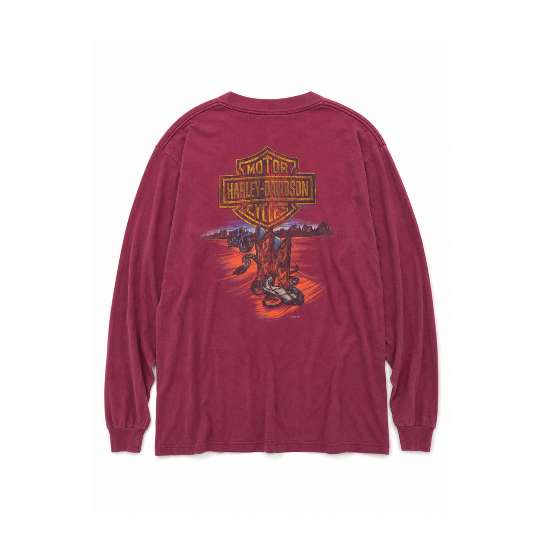 Vintage Burgundy Harley Davidson Long Sleeve Pocket Tee