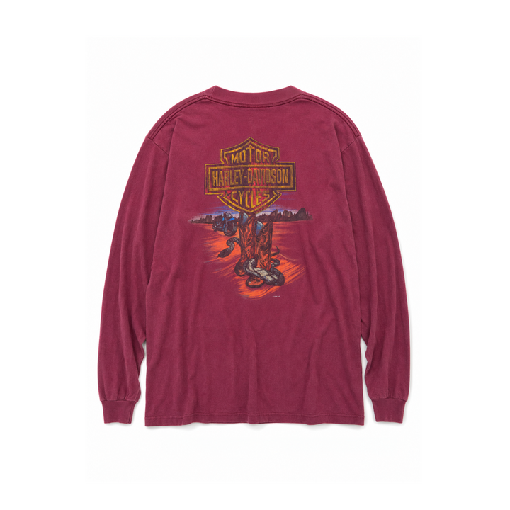 Vintage Burgundy Harley Davidson Long Sleeve Pocket Tee