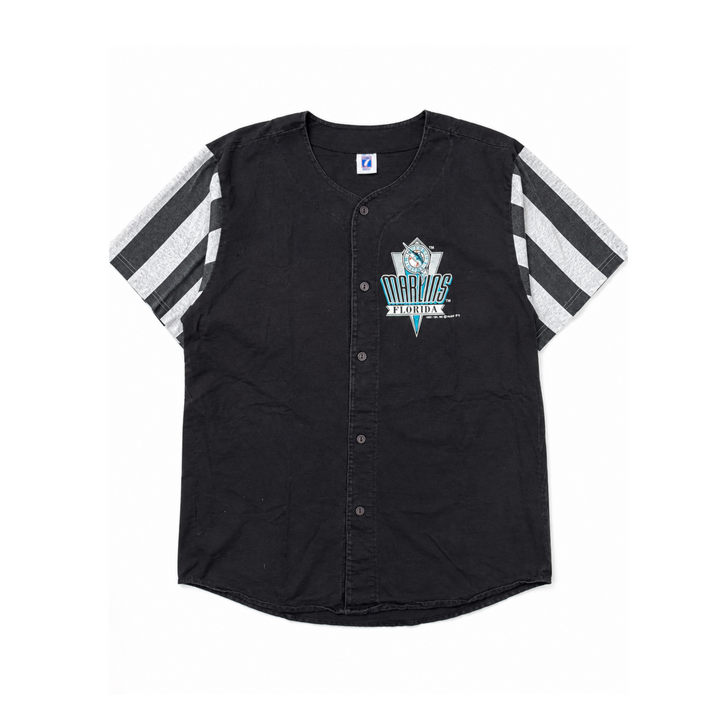 Vintage 90’s Florida Marlins Striped Sleeve Baseball T-Shirt