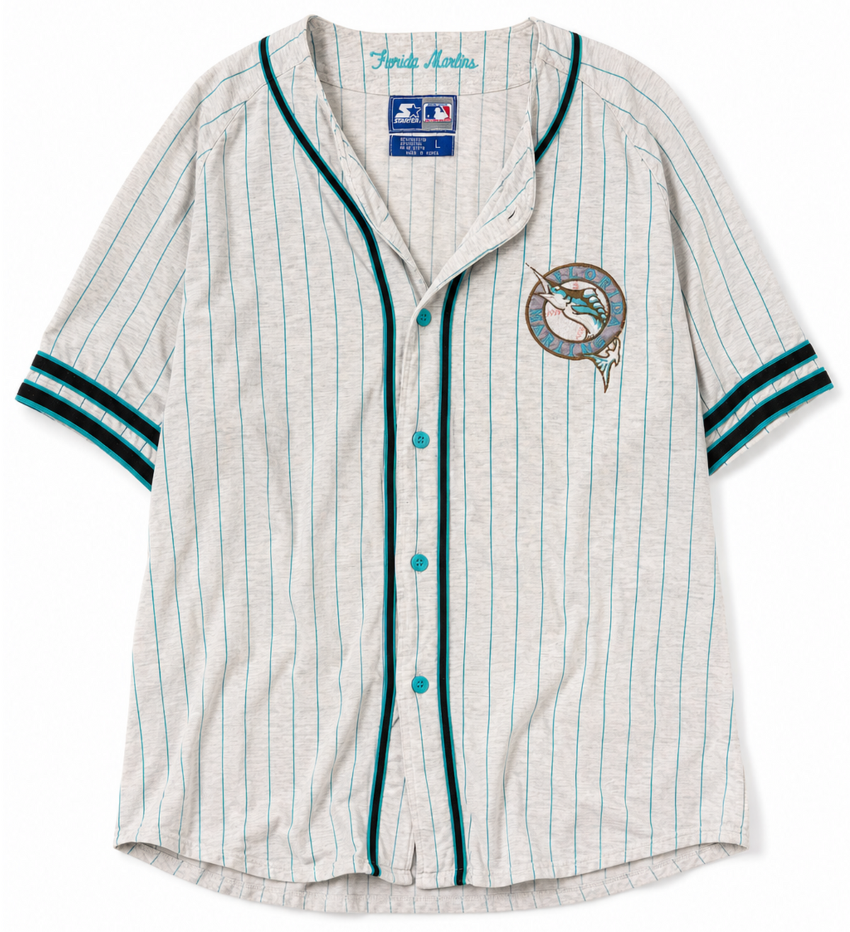 Vintage Florida Marlins MLB Grey Pinstripe Baseball Jersey