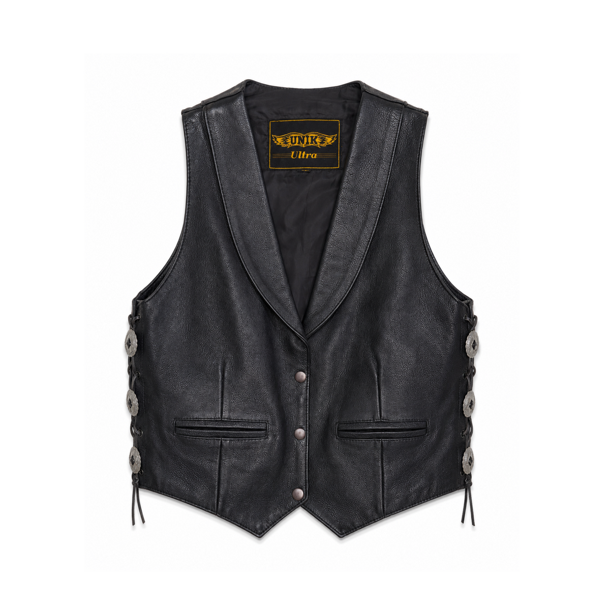 Unik Black Leather Western Medallion Accent Vest