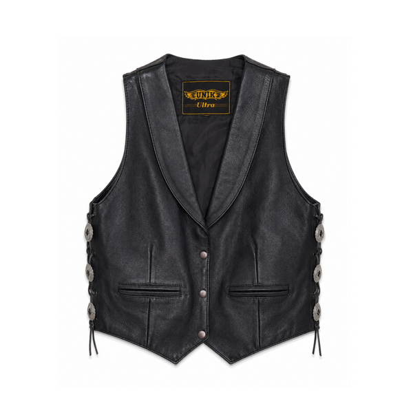 Unik Black Leather Western Medallion Accent Vest