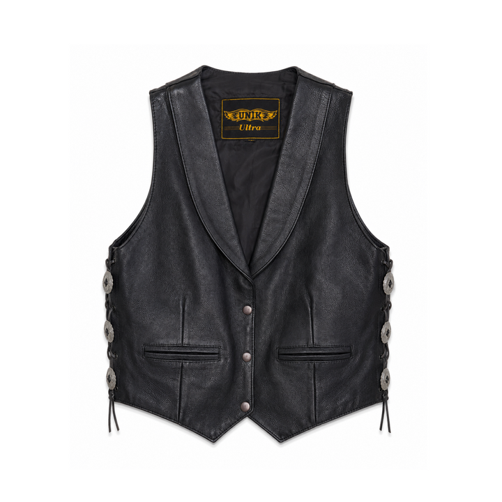 Unik Black Leather Western Medallion Accent Vest