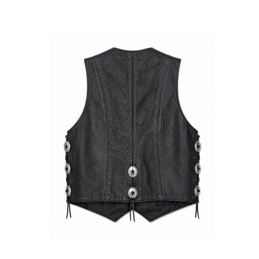 Unik Black Leather Western Medallion Accent Vest