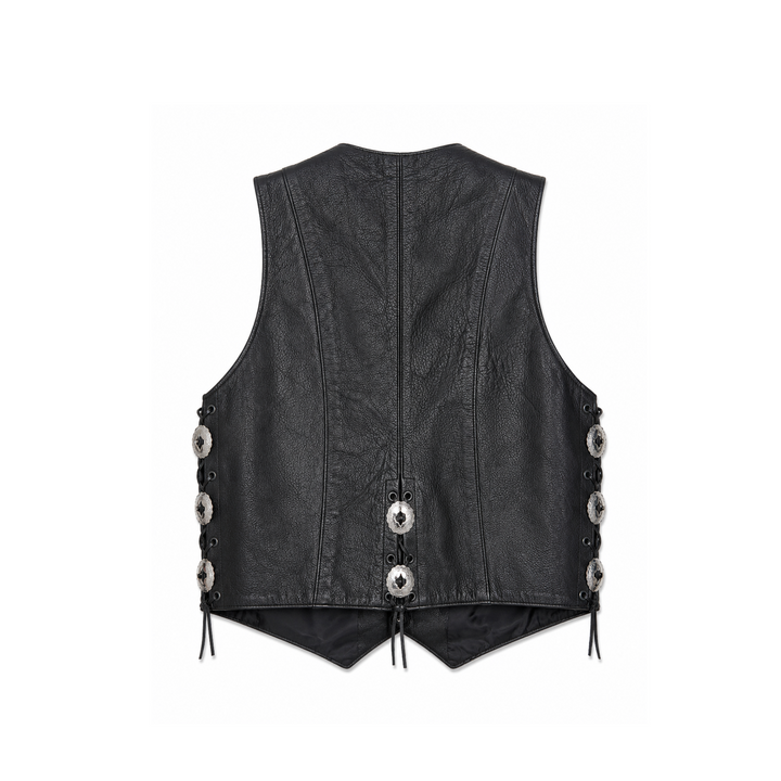Unik Black Leather Western Medallion Accent Vest