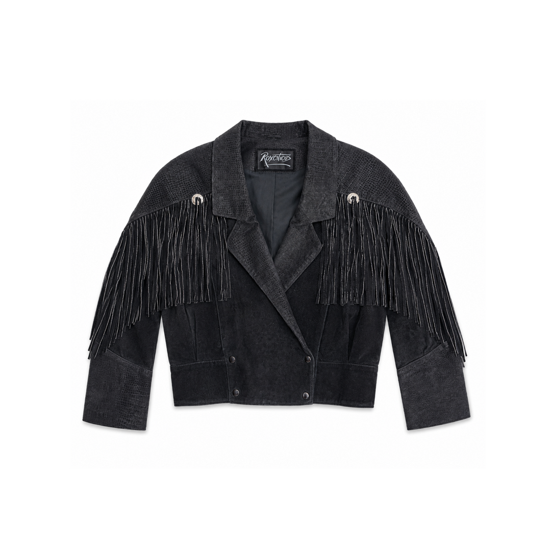 Vintage Roxciticus Cropped Black Fringe Jacket