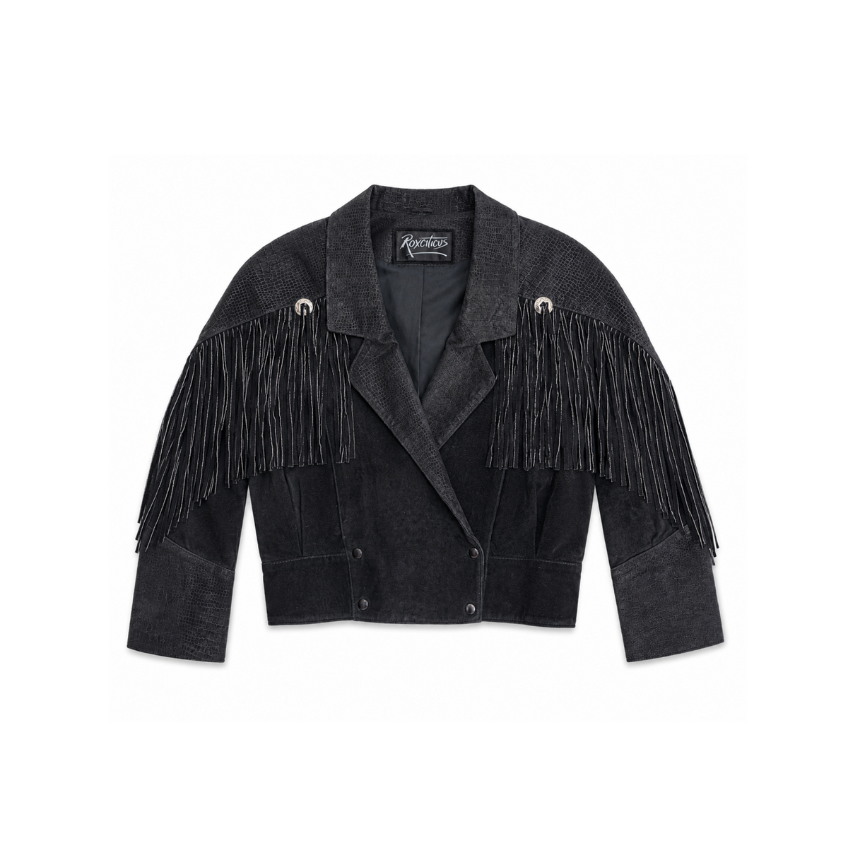 Vintage Roxciticus Cropped Black Fringe Jacket
