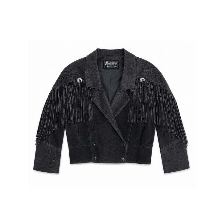 Vintage Roxciticus Cropped Black Fringe Jacket