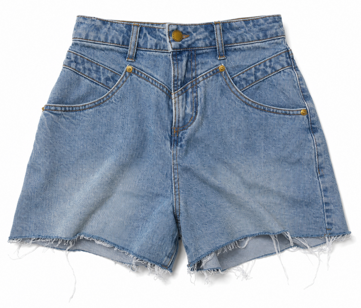 Vintage Light Wash Angled Pocket Denim Shorts