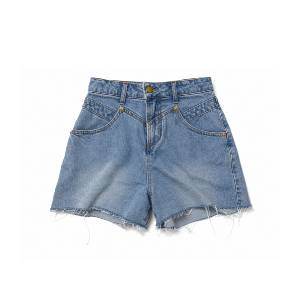 Vintage Light Wash Angled Pocket Denim Shorts