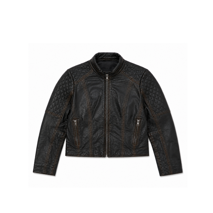 Vintage Brown Quilted-Shoulder Leather Jacket