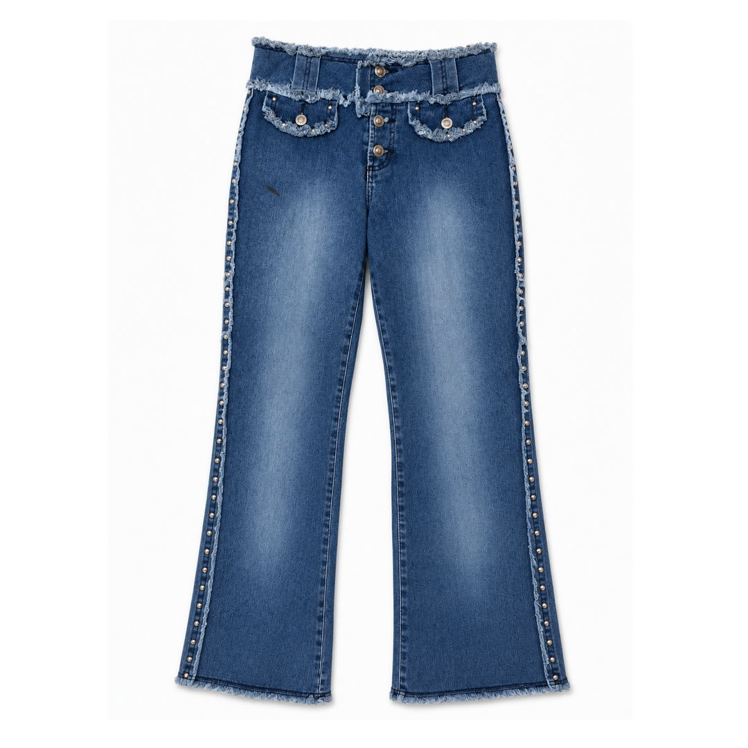 Younique Jeans Medium-Wash Studded Front Flap Pocket Denim Jeans