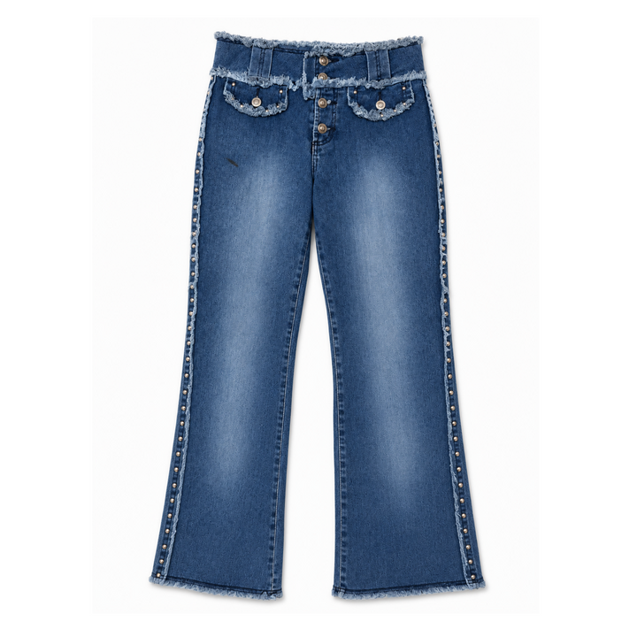 Younique Jeans Medium-Wash Studded Front Flap Pocket Denim Jeans