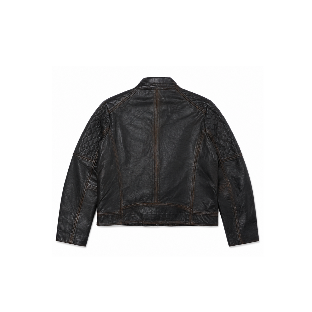 Vintage Brown Quilted-Shoulder Leather Jacket