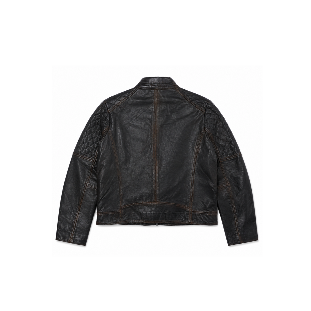 Vintage Brown Quilted-Shoulder Leather Jacket