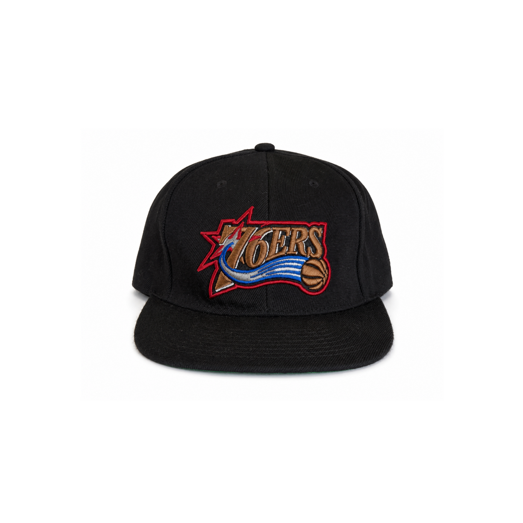 Vintage Black Mitchell &amp; Ness 76ers Flat Brim Hat