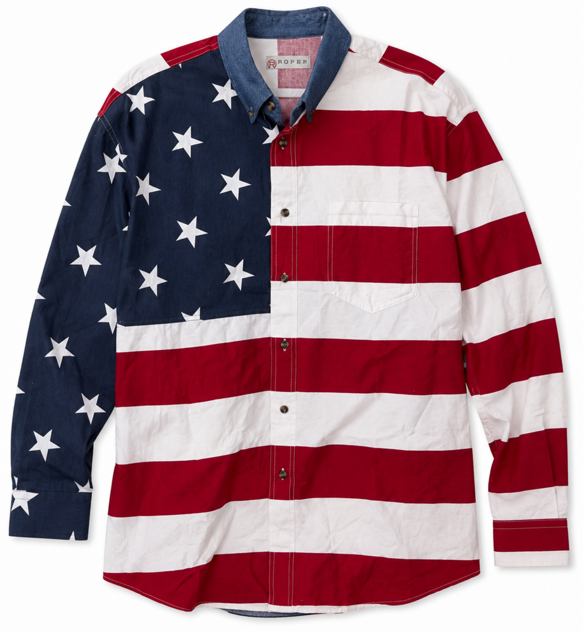 Vintage American Flag Button-Down Long Sleeve Shirt