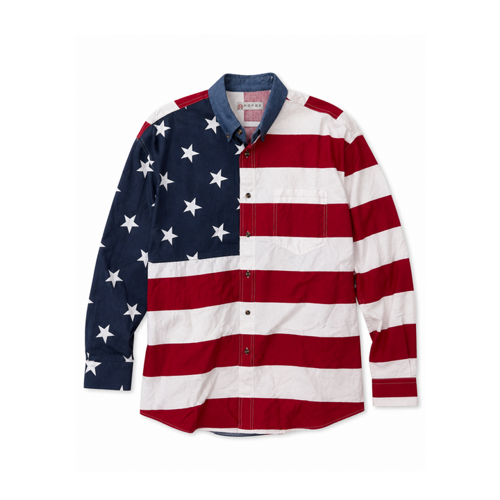 Vintage American Flag Button-Down Long Sleeve Shirt