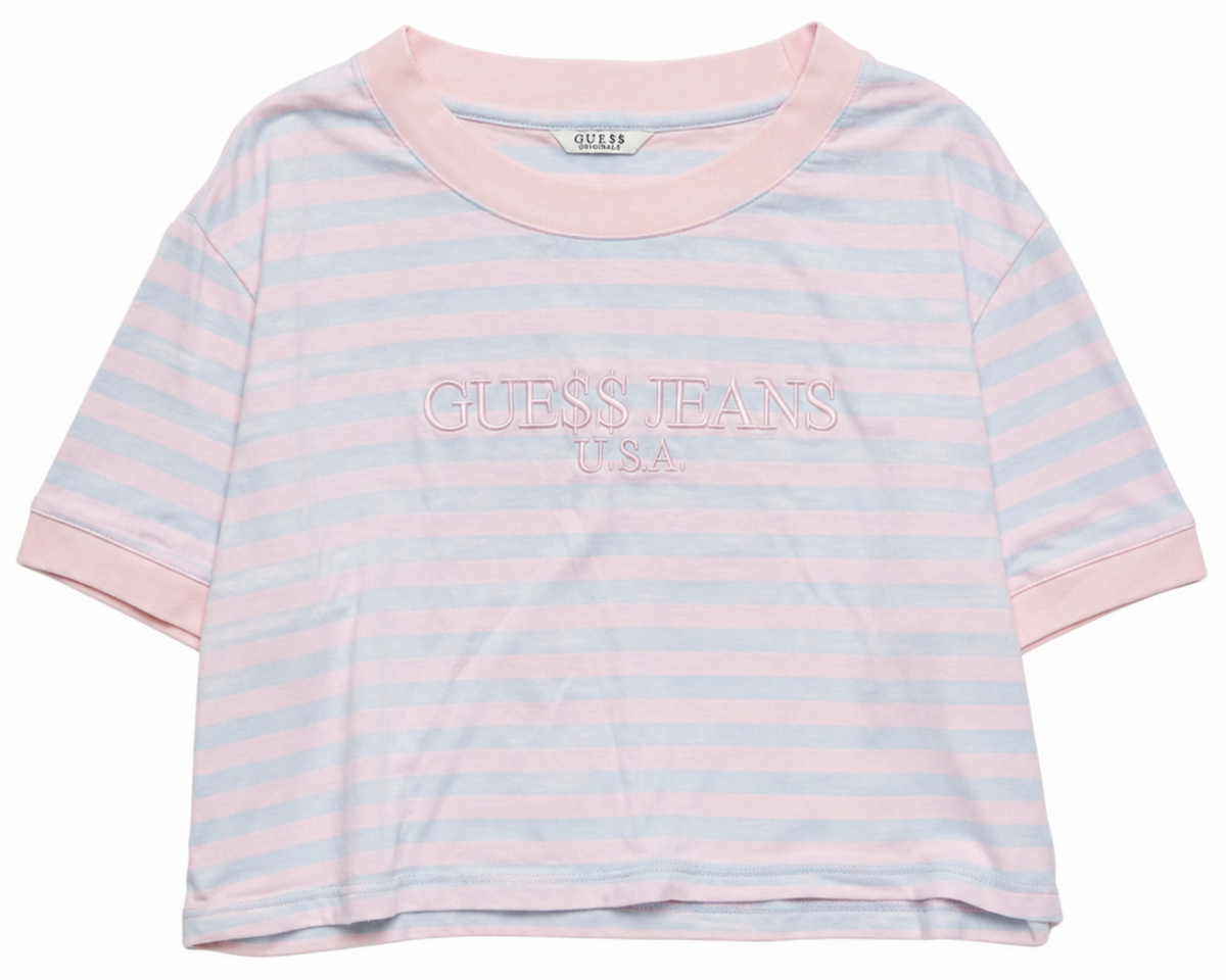 Guess Jeans Pastel Pink Striped Cropped Tee