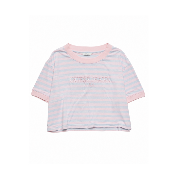 Guess Jeans Pastel Pink Striped Cropped Tee