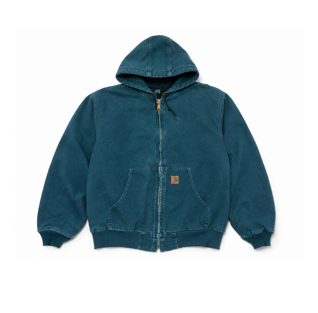 Vintage Carhartt J25 Dark Teal Full Zip Hooded Work Jacket