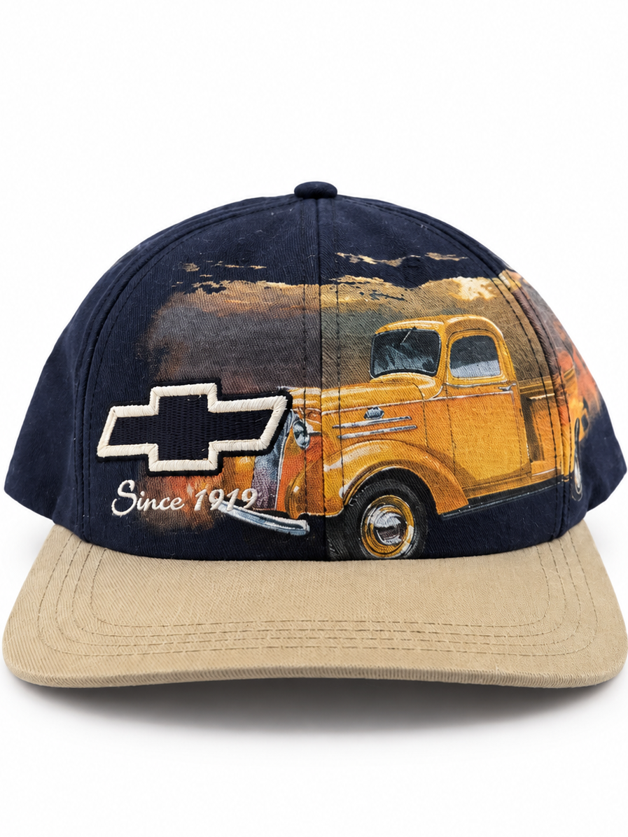 90s Chevrolet Yellow Truck Ralph White USA Made Snapback Hat