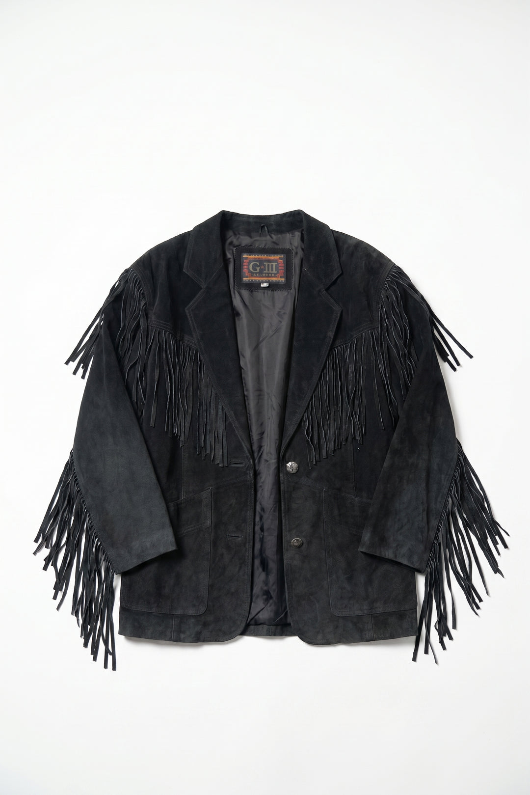 Vintage G-III Premium Black Suede Fringe Long Jacket