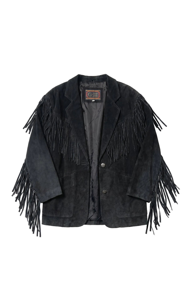 Vintage G-III Premium Black Suede Fringe Long Jacket