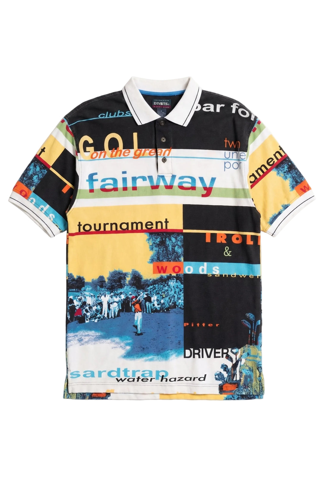 Vintage Graphic Golf Polo Shirt – Retro All-Over Print Collared Tee