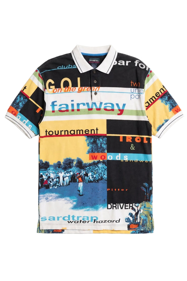 Vintage Graphic Golf Polo Shirt – Retro All-Over Print Collared Tee