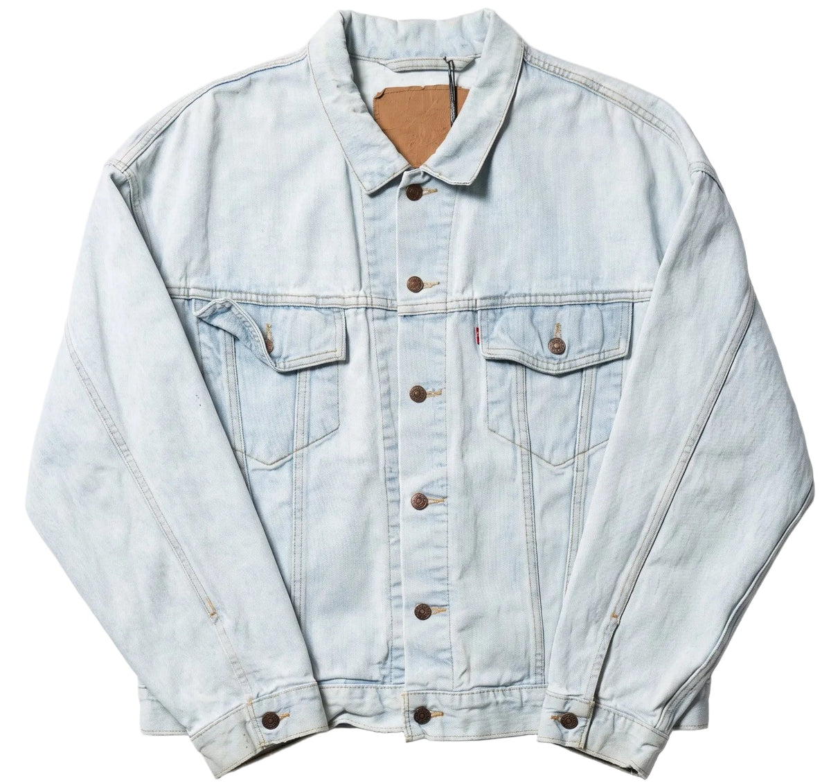 Light blue denim jacket on a white background