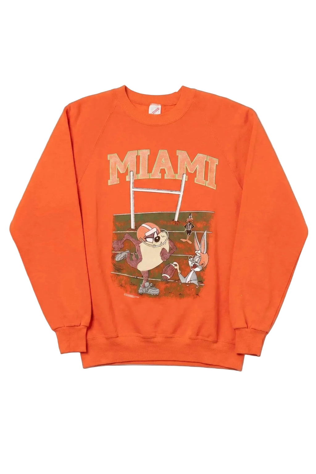 Orange sweatshirt with 'MIAMI' and sports-themed graphic on a white background