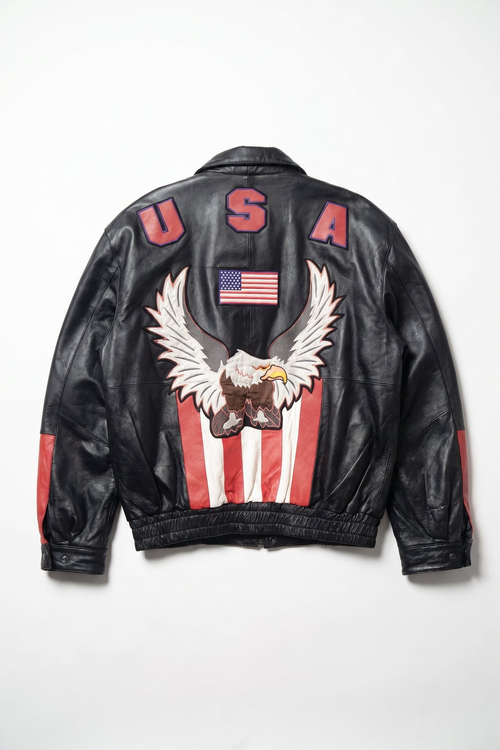 Vintage USA Eagle Leather Jacket – Patriotic Graphic Bomber