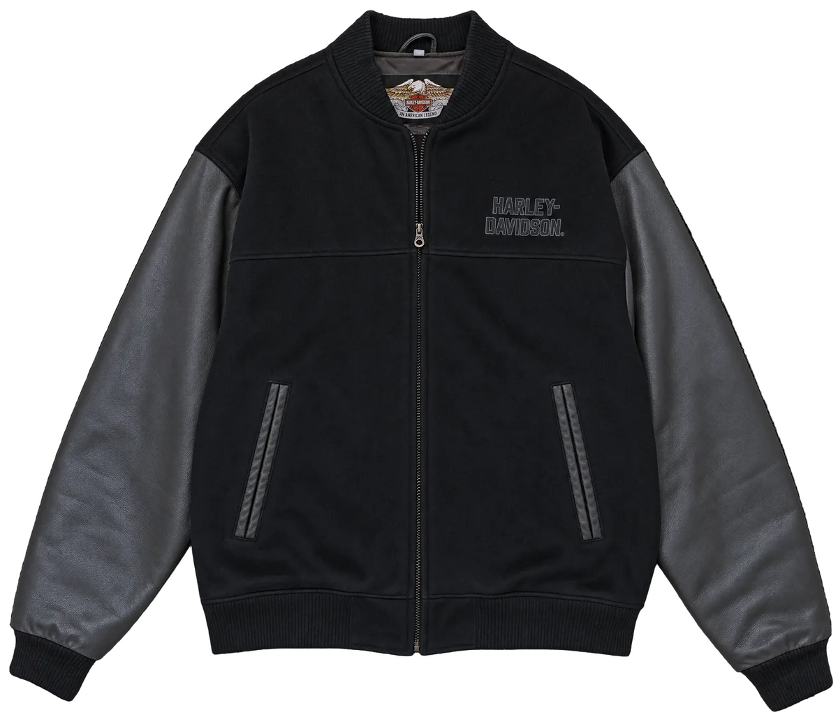 Harley Davidson Black 'Leather Sleeve' Varsity Jacket