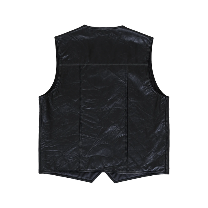 Black Genuine Leather Gold Snap Front Leather Vest
