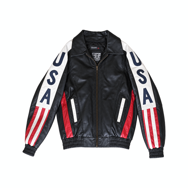 Vintage Genuine Leather 'USA Flag' Embroidered Jacket