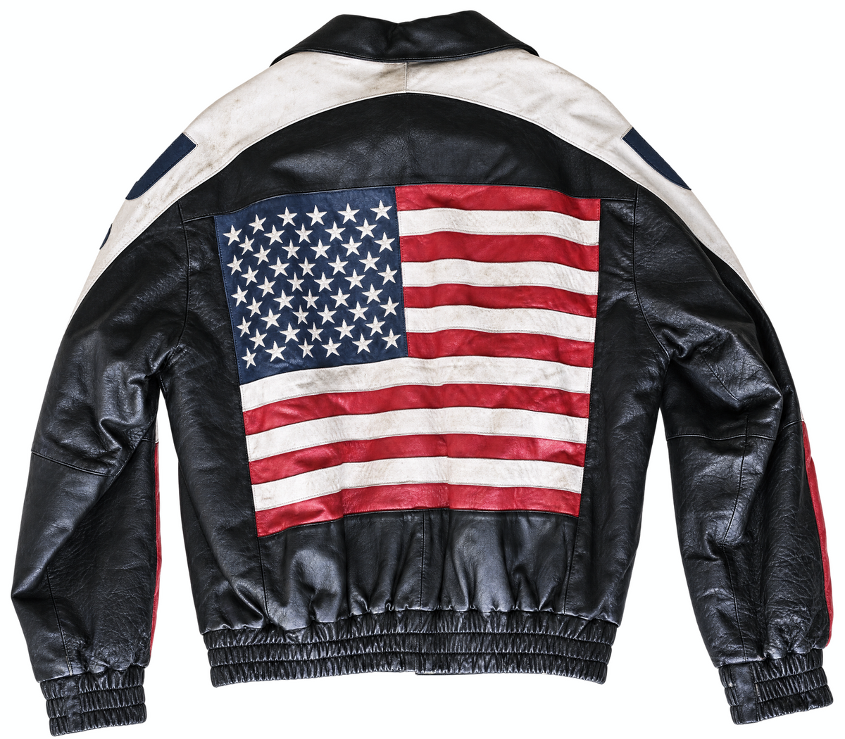Vintage Genuine Leather 'USA Flag' Embroidered Jacket