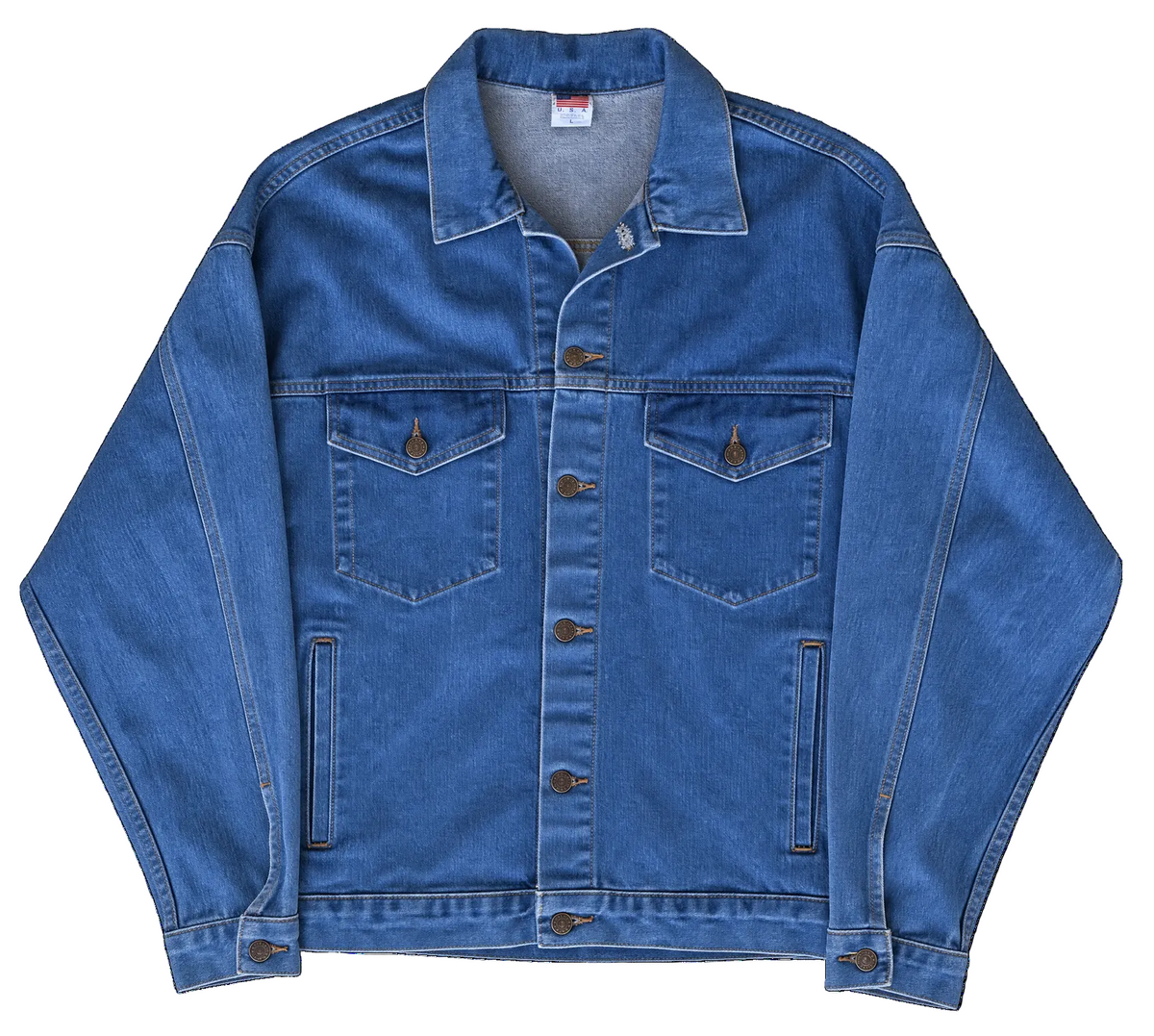 Vintage Men's Blue Embossed American Flag Trucker Jacket