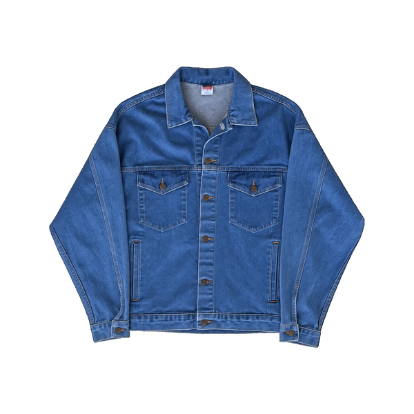 Vintage Men's Blue Embossed American Flag Trucker Jacket