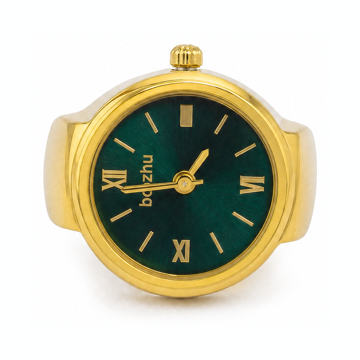 Gold Tone Emerald Dial Ring Watch