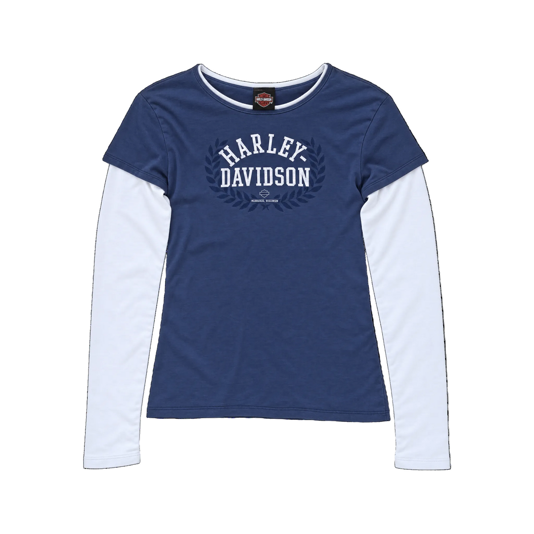 Vintage Faded Blue Harley Davdison Layered Long Sleeve T-Shirt