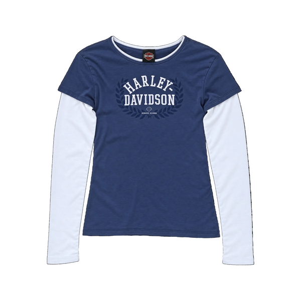 Vintage Faded Blue Harley Davdison Layered Long Sleeve T-Shirt