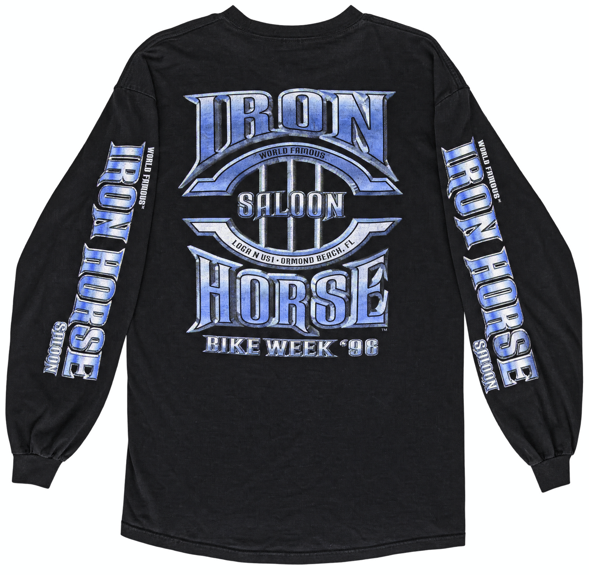 Vintage 'Iron Horse Saloon Bike Week '96' Black Graphic Long Sleeve T-Shirt