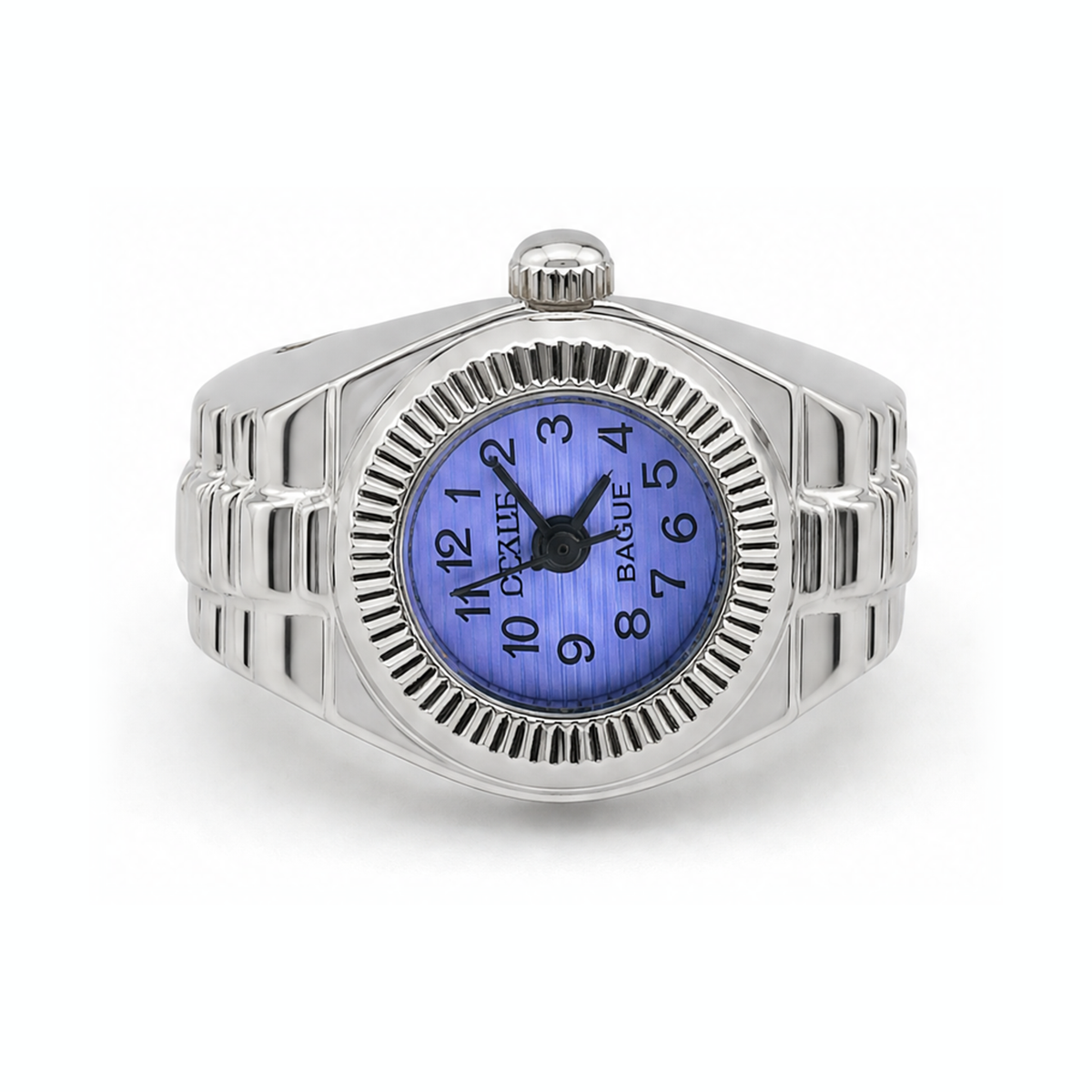 Silver Tone Purple Dial Ring Watch