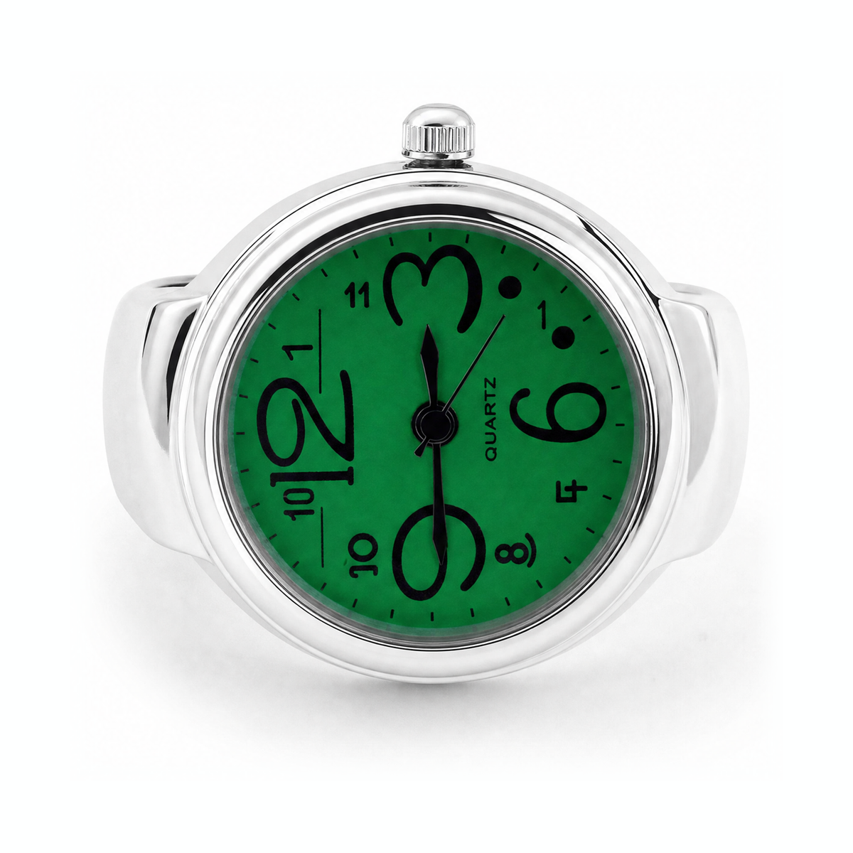 Silver Tone Green Dial Ring Watch