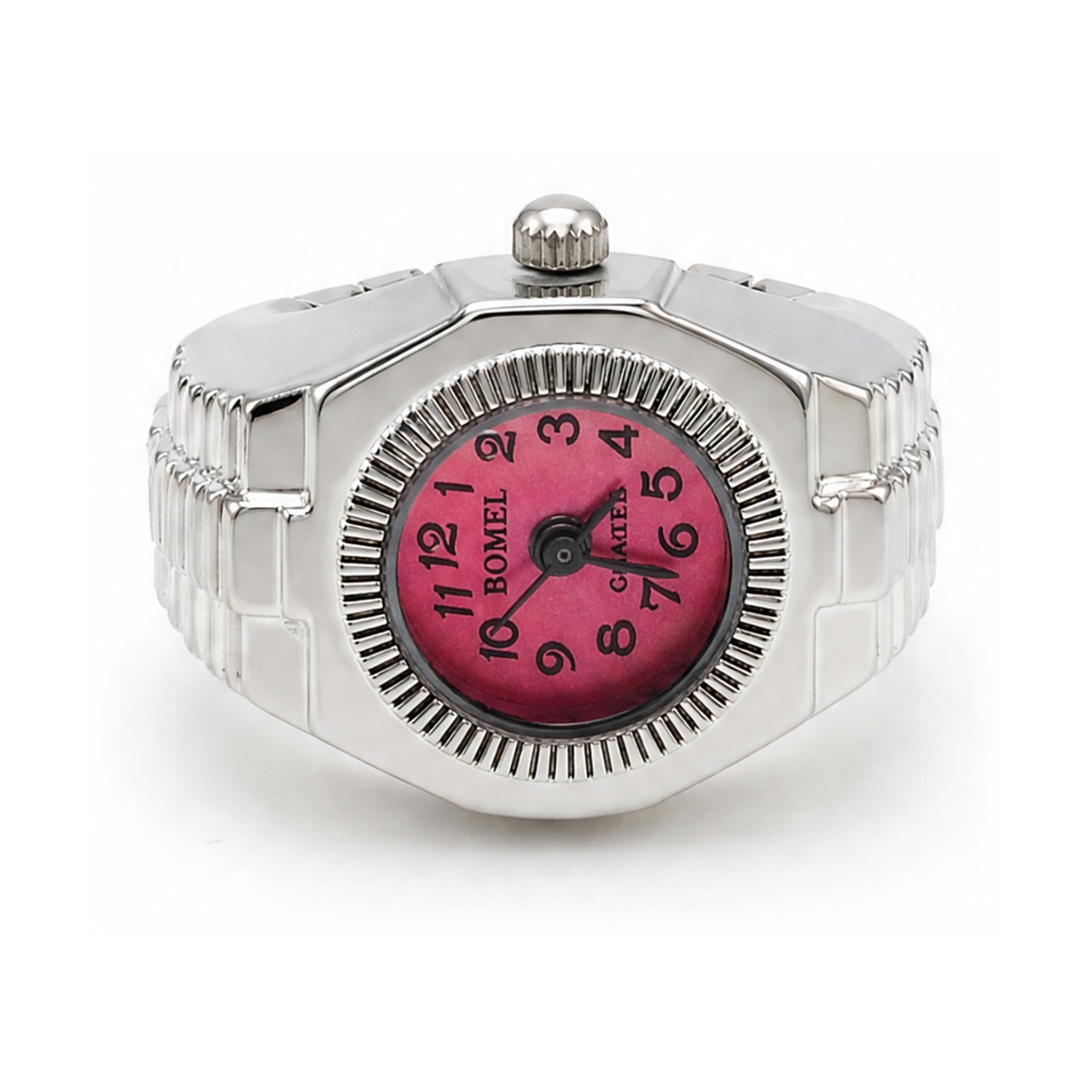 Silver Tone Hot Pink Dial Ring Watch