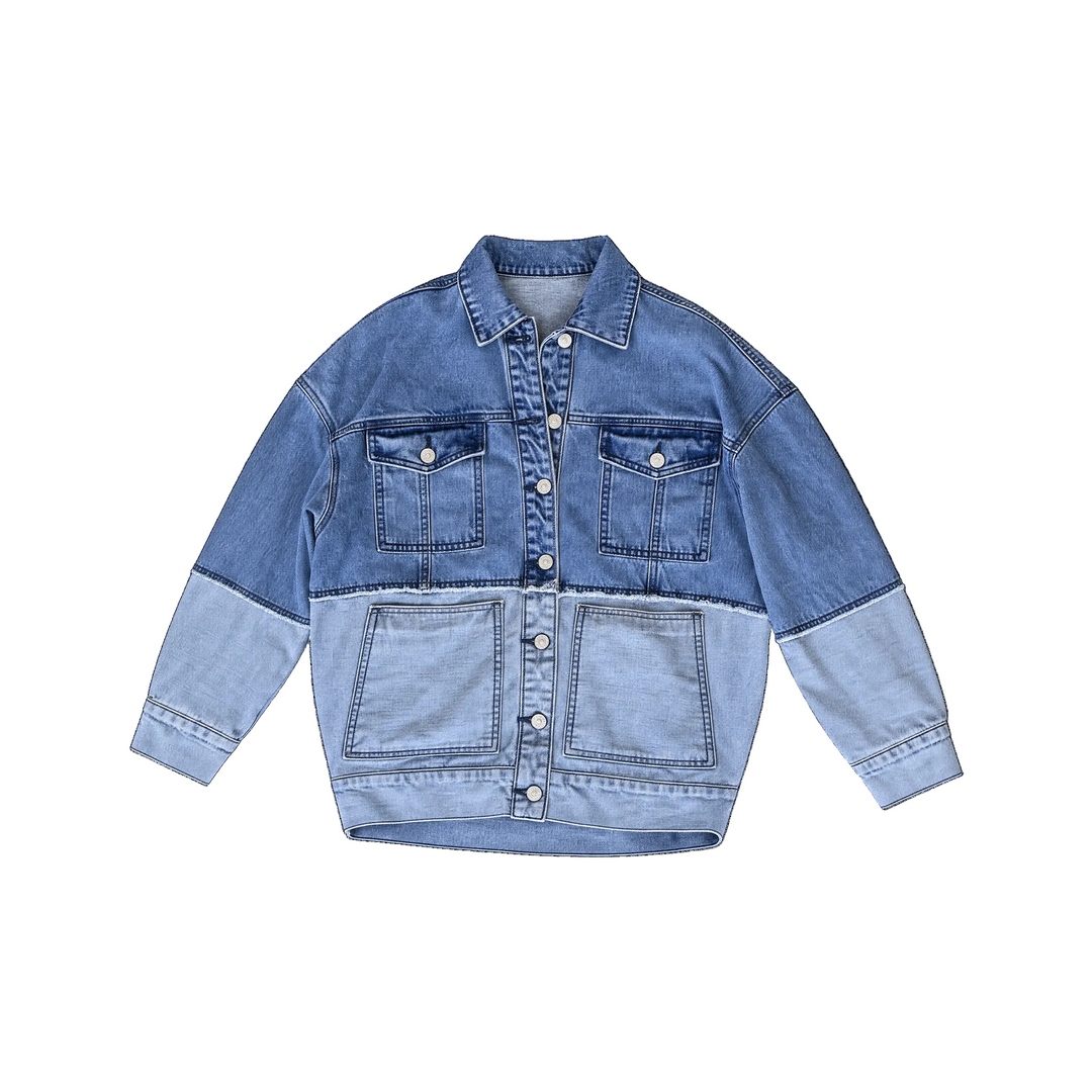 Vintage Style Distressed Two-Toned Denim Jacket