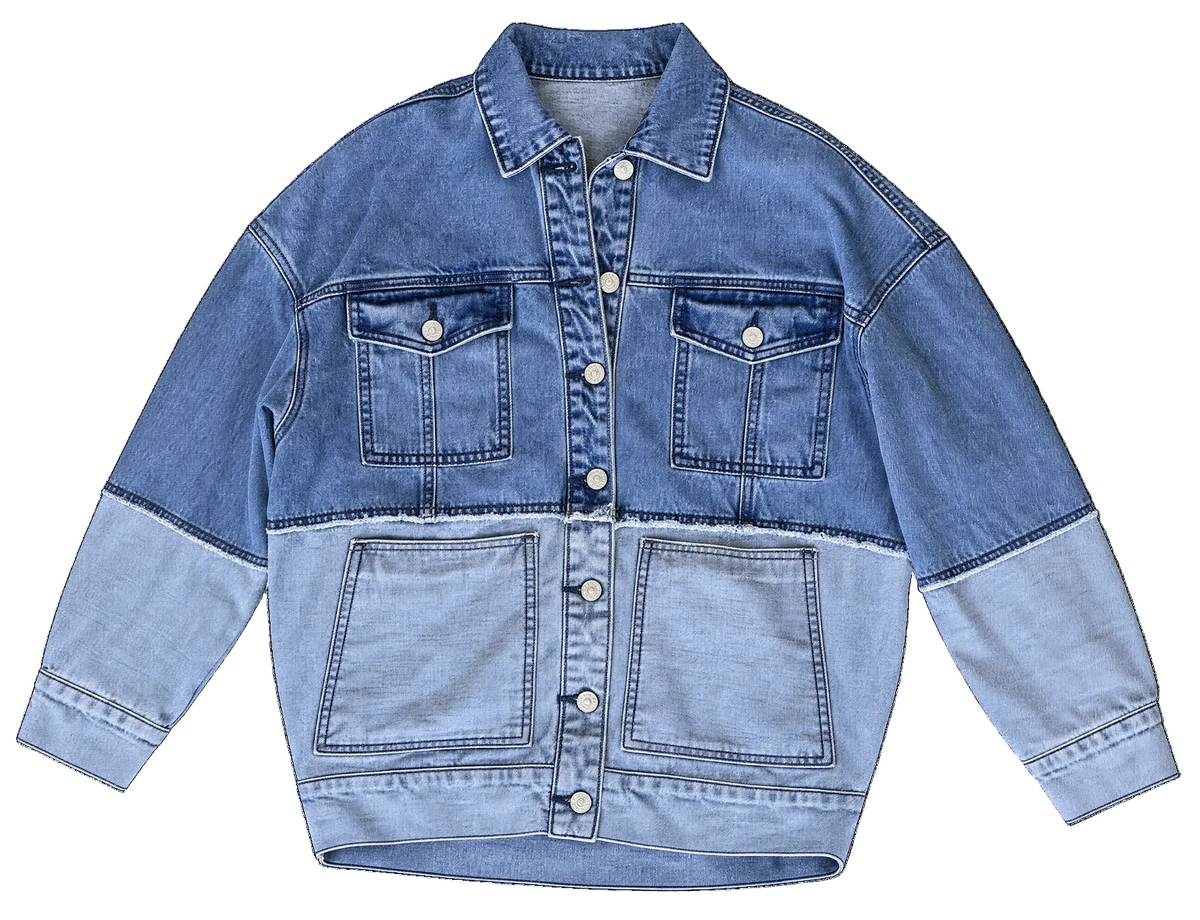 Vintage Style Distressed Two-Toned Denim Jacket