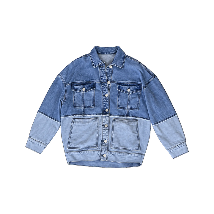 Vintage Style Distressed Two-Toned Denim Jacket