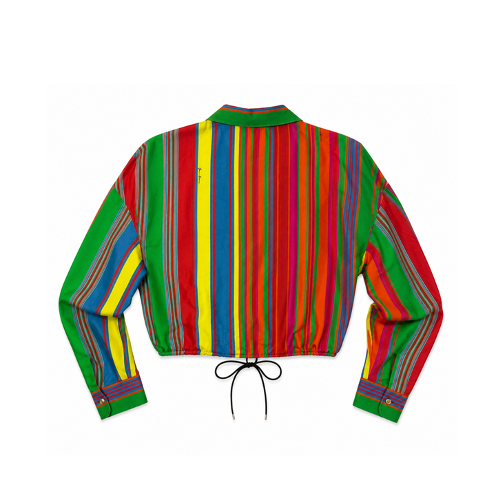 Vintage Versace Multicolor Striped Cropped Drawstring Blouse